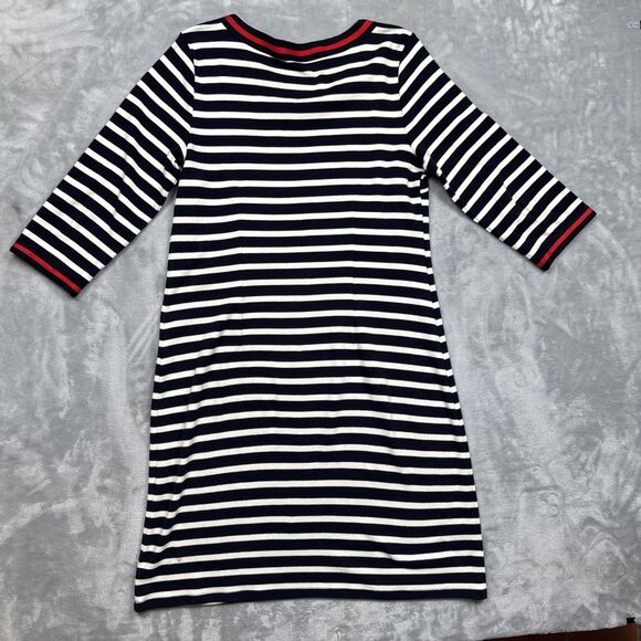 Talbots Women’s Large Navy White Stripe Red Trim Knit Shift Dress Cotton - Picture 7 of 7